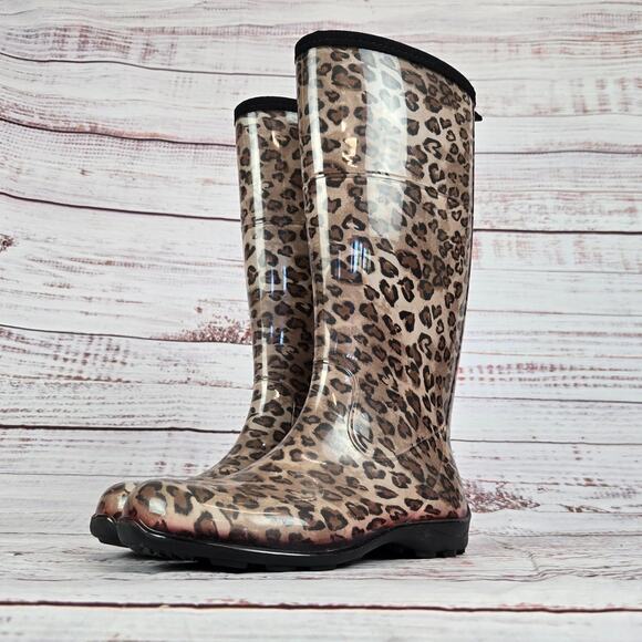 Kamik Rain Boots Size 6 Cheetah Leopard Print Waterproof Outdoor Nature Earthy - Picture 1 of 9